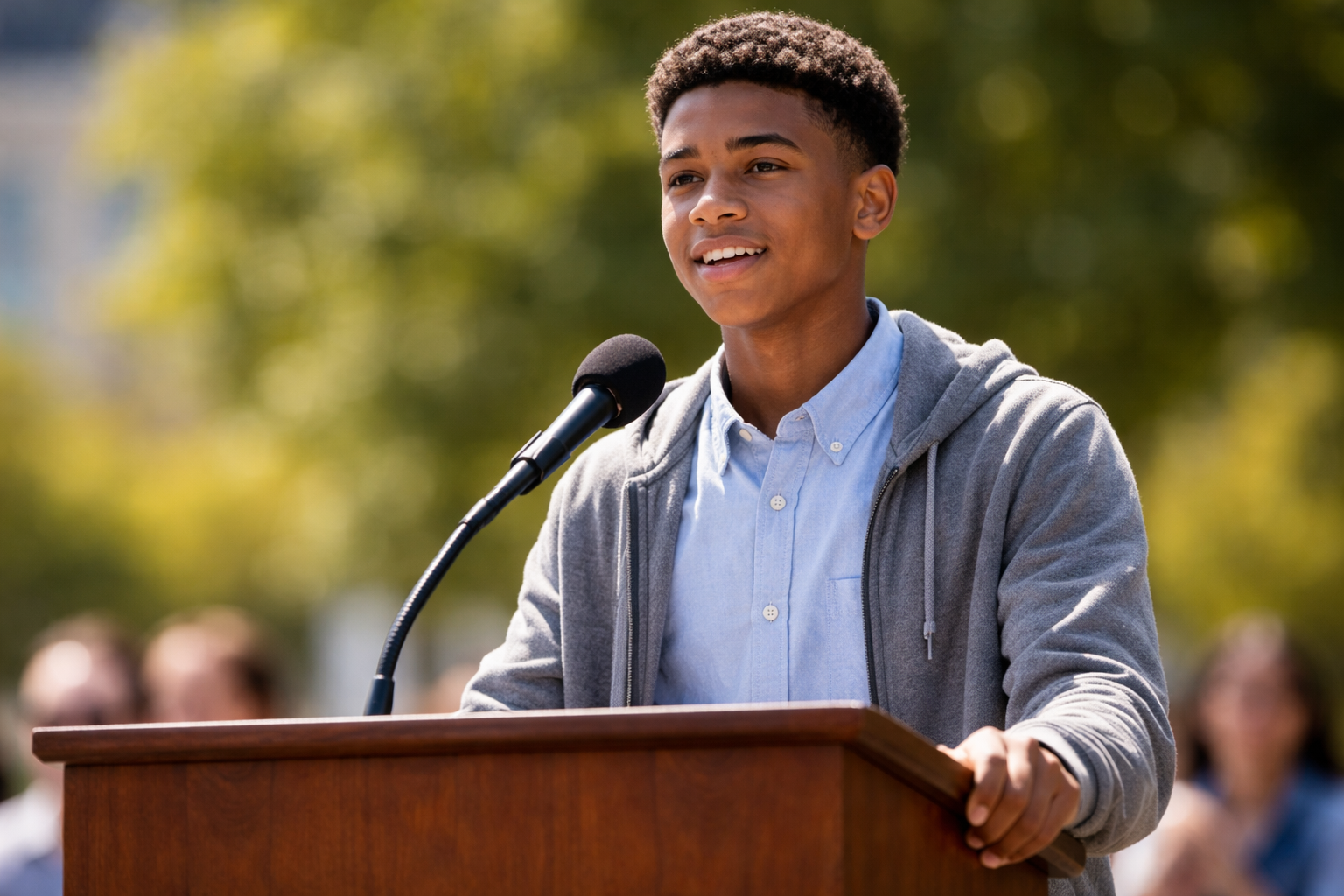 Student thinking and preparing speech