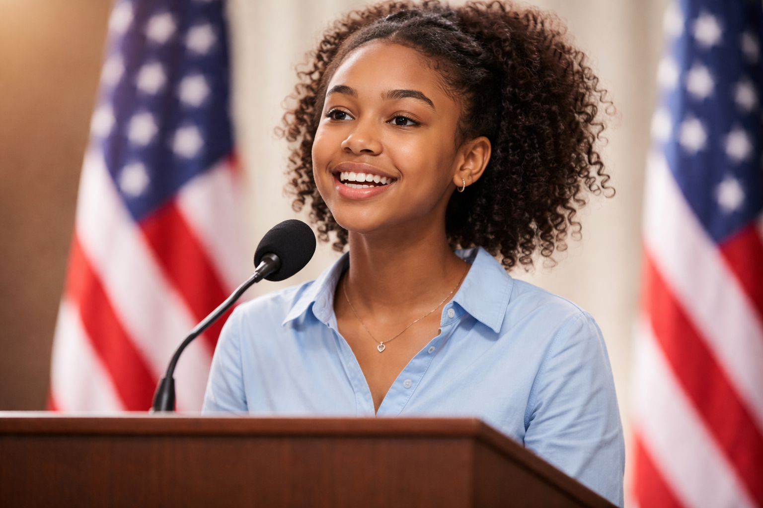 Student speaking at podium